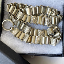 Carica l'immagine nel visualizzatore di Gallery, Victorian Engraved German Silver Book Chain Necklace. Antique Fancy Link Chain Collar Necklace. Bookchain Locket Necklace & Bolt Ring