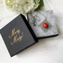 Charger l'image dans la galerie, Antique Fine Silver Filigree Red Coral Necklace. Edwardian/Victorian Natural Coral Sterling Silver Necklace. Art Nouveau Pendant Necklace