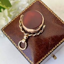 Carica l'immagine nel visualizzatore di Gallery, Antique 9ct Gold Spinner Fob Pendant. Victorian Scottish Agates Fob. Carnelian & Bloodstone Necklace Pendant Charm, Hallmarked 1887
