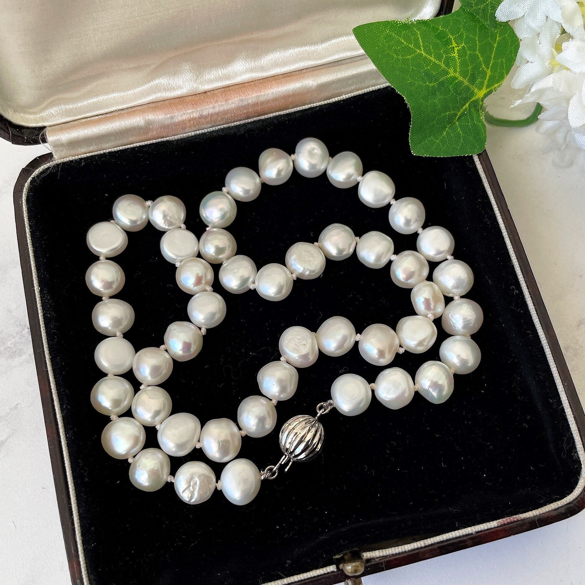 18” Hand Knotted Freshwater Pearl Necklace With Sterling Silver