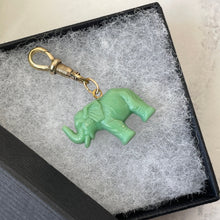 Carica l'immagine nel visualizzatore di Gallery, Victorian Green Celluloid Novelty Fob On Gold Tone Dog Clip. Antique Jumbo The Elephant Charm Pendant. Good Luck Amulet/Talisman