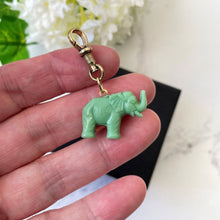 Carica l'immagine nel visualizzatore di Gallery, Victorian Green Celluloid Novelty Fob On Gold Tone Dog Clip. Antique Jumbo The Elephant Charm Pendant. Good Luck Amulet/Talisman