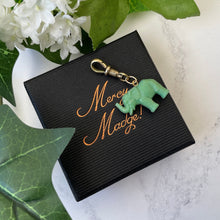 Carica l'immagine nel visualizzatore di Gallery, Victorian Green Celluloid Novelty Fob On Gold Tone Dog Clip. Antique Jumbo The Elephant Charm Pendant. Good Luck Amulet/Talisman