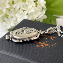 Carica l'immagine nel visualizzatore di Gallery, Vintage Sterling Silver Art Nouveau Poppy Locket & Belcher Chain. Ornate Victorian Style Photo/Keepsake Locket Pendant Necklace