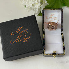 Carica l'immagine nel visualizzatore di Gallery, Antique English 9ct Rose Gold Buckle Ring, 1916. Edwardian Love Token/Sweetheart Ring. Floral Engraved Wide Band Ring Size UK N-1/2, US 7