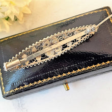 Carica l'immagine nel visualizzatore di Gallery, Antique Red Coral & Silver Bar Brooch. Edwardian Art Nouveau Fine Silver Filigree Gemstone Lapel Pin. Alternative Antique Cravat/Stock Pin