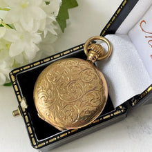 Carica l'immagine nel visualizzatore di Gallery, Antique Victorian 9ct Gold Fronted Pendant Locket. Large Flower & Fern Engraved Gold Locket. Pocket Watch Style Photo/Keepsake Locket.