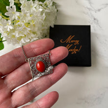 Charger l'image dans la galerie, Antique Fine Silver Filigree Red Coral Necklace. Edwardian/Victorian Natural Coral Sterling Silver Necklace. Art Nouveau Pendant Necklace