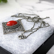 Load image into Gallery viewer, Antique Fine Silver Filigree Red Coral Necklace. Edwardian/Victorian Natural Coral Sterling Silver Necklace. Art Nouveau Pendant Necklace
