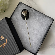 Carica l'immagine nel visualizzatore di Gallery, Victorian Whitby Jet Stick Pin. Antique Carved Monogram English Jet Pin. Black Gemstone Lapel/Tie/Cravat/Stock Pin. Antique Mourning Jewelry
