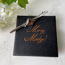 Load image into Gallery viewer, Antique Edwardian Butterfly Wing Sterling Silver Bar Brooch. English Art Nouveau Lucky Shamrock Lapel Pin, Large Cravat/Stock Pin