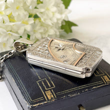 Carica l'immagine nel visualizzatore di Gallery, Victorian Sterling Silver & Rose Gold Aesthetic Locket. Large Rectangular Antique Japonesque Locket With Hand Fan and Swallow Motif, Ca 1880