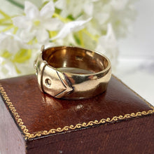 Carica l'immagine nel visualizzatore di Gallery, Vintage Heavy 9ct Gold Buckle Ring, Hallmarked London 1974. Retro Wide Yellow Gold Band Buckle Ring. Index/Unisex/Pinky Ring Size S /US 9