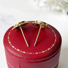 Carica l'immagine nel visualizzatore di Gallery, Antique Victorian 9ct Gold & Diamond Earrings. Star Set Mine Cut Diamond Earrings. Yellow Gold Victorian Stud Earrings For Pierced Ears