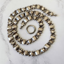 Carica l'immagine nel visualizzatore di Gallery, Vintage Victorian Revival Sterling Silver Book Chain Necklace. English Engraved Fancy Link Collar Necklace With Large Spring Ring Clasp