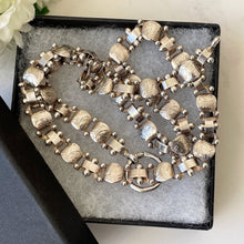 Carica l'immagine nel visualizzatore di Gallery, Vintage Victorian Revival Sterling Silver Book Chain Necklace. English Engraved Fancy Link Collar Necklace With Large Spring Ring Clasp