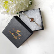 Load image into Gallery viewer, Antique Edwardian Butterfly Wing Sterling Silver Bar Brooch. English Art Nouveau Lucky Shamrock Lapel Pin, Large Cravat/Stock Pin