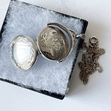 Carica l'immagine nel visualizzatore di Gallery, Vintage English Sterling Silver Engraved Spinner Locket. Victorian Revival 2-Sided Spinning Pendant Locket. Fob Style Pendant Locket & Chain
