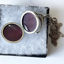 Carica l'immagine nel visualizzatore di Gallery, Vintage English Sterling Silver Engraved Spinner Locket. Victorian Revival 2-Sided Spinning Pendant Locket. Fob Style Pendant Locket & Chain