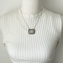 Charger l'image dans la galerie, Victorian Aesthetic Engraved Swallow & Bamboo Pendant Style Necklace. Antique Sterling Silver Double Bail Rectangular Pendant, Belcher Chain