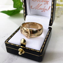 Carica l'immagine nel visualizzatore di Gallery, Vintage Heavy 9ct Gold Buckle Ring, Hallmarked London 1974. Retro Wide Yellow Gold Band Buckle Ring. Index/Unisex/Pinky Ring Size S /US 9