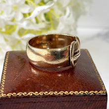 Carica l'immagine nel visualizzatore di Gallery, Vintage Heavy 9ct Gold Buckle Ring, Hallmarked London 1974. Retro Wide Yellow Gold Band Buckle Ring. Index/Unisex/Pinky Ring Size S /US 9