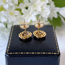 Carica l'immagine nel visualizzatore di Gallery, Antique Victorian 9ct Gold & Diamond Earrings. Star Set Mine Cut Diamond Earrings. Yellow Gold Victorian Stud Earrings For Pierced Ears