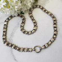 Carica l'immagine nel visualizzatore di Gallery, Vintage Victorian Revival Sterling Silver Book Chain Necklace. English Engraved Fancy Link Collar Necklace With Large Spring Ring Clasp