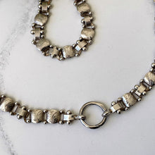 Carica l'immagine nel visualizzatore di Gallery, Vintage Victorian Revival Sterling Silver Book Chain Necklace. English Engraved Fancy Link Collar Necklace With Large Spring Ring Clasp