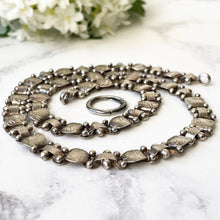 Carica l'immagine nel visualizzatore di Gallery, Vintage Victorian Revival Sterling Silver Book Chain Necklace. English Engraved Fancy Link Collar Necklace With Large Spring Ring Clasp