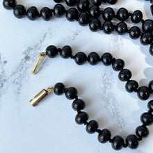 Cargar imagen en el visor de la galería, Vintage Art Deco Galalith & Bronze Pendant Necklace. 1930s Black Bakelite 30" Long Statement Necklace. Greek God Medallion Pendant Necklace.