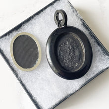 Load image into Gallery viewer, Antique Victorian Whitby Jet Photo Locket. Carved Faceted English Jet Picture Pendant. Antique Black Gemstone Mourning Jewellery
