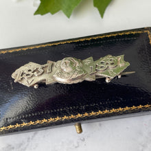Carica l'immagine nel visualizzatore di Gallery, Antique Queen Victoria Sterling Silver Bar Brooch, Hallmarked 1896. Victorian English Silver Lapel Pin. Alternative Stock, Cravat, Tie Pin