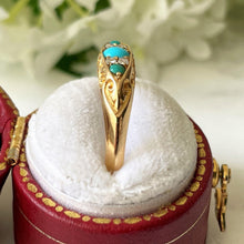 Carica l'immagine nel visualizzatore di Gallery, Antique 1901 18ct Gold, Turquoise & Rose Cut Diamond Ring. Victorian/Edwardian Boat Ring. Yellow Gold Band Ring Size Q-1/2 UK/ 8.5 USA