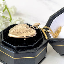 Carica l'immagine nel visualizzatore di Gallery, Vintage English 9ct Gold Small Heart Locket Necklace. Engraved Yellow Gold "I Love You" Sweetheart Locket & Chain. Minimalist Pendant Locket