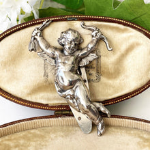Carica l'immagine nel visualizzatore di Gallery, Vintage Art Deco Sterling Silver "Cupid" Dress Clip. 1930s Keim Of London Large Figural Brooch. Original Art Deco Jewelry