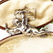 Carica l'immagine nel visualizzatore di Gallery, Vintage Art Deco Sterling Silver "Cupid" Dress Clip. 1930s Keim Of London Large Figural Brooch. Original Art Deco Jewelry