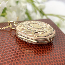 Carica l'immagine nel visualizzatore di Gallery, Victorian Engraved Gold Gilt Oval Locket & Chain. Antique Gold On Silver Laurel Wreath Eternity Locket. Gold Photo/Keepsake Memorial Locket