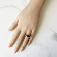 Carica l'immagine nel visualizzatore di Gallery, Vintage 9ct Gold Bohemian Garnet Ring. Edwardian Revival Trilogy Ring. Gold Scrollwork Ring. Antique Style Engagement Ring, Size Q-1/2/8-1/2