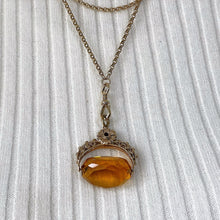 Carica l'immagine nel visualizzatore di Gallery, Victorian 15ct Rolled Gold 55" Long Guard Chain. Antique Yellow Gold Belcher Chain Necklace & Fancy Clip. Gold Muff/Chatelaine/Sautoir Chain