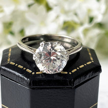 Carica l'immagine nel visualizzatore di Gallery, Art Deco Platinum & White Gold Zircon Solitaire Ring. Antique 2.50 Ct. White Zircon Cocktail Ring. Vintage 9ct White Gold Engagement Ring.