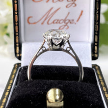 Carica l'immagine nel visualizzatore di Gallery, Art Deco Platinum & White Gold Zircon Solitaire Ring. Antique 2.50 Ct. White Zircon Cocktail Ring. Vintage 9ct White Gold Engagement Ring.