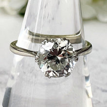 Carica l'immagine nel visualizzatore di Gallery, Art Deco Platinum & White Gold Zircon Solitaire Ring. Antique 2.50 Ct. White Zircon Cocktail Ring. Vintage 9ct White Gold Engagement Ring.