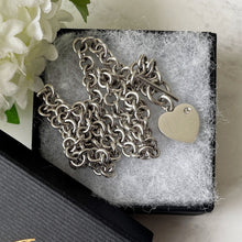 Carica l'immagine nel visualizzatore di Gallery, Vintage Silver & Diamond Heart Toggle Necklace. Sterling Silver T-Bar Love Heart Pendant Necklace. Belcher/Rolo Watch Chain Style Necklace
