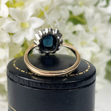 Carica l'immagine nel visualizzatore di Gallery, Antique Art Deco Paste Sapphire & Diamond Ring. 1920s 9ct Gold Rectangular Cluster Ring. Antique Cocktail/Engagement Ring, Size N-1/2 / 7 US