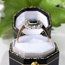 Carica l'immagine nel visualizzatore di Gallery, Antique Art Deco Paste Sapphire & Diamond Ring. 1920s 9ct Gold Rectangular Cluster Ring. Antique Cocktail/Engagement Ring, Size N-1/2 / 7 US