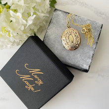 Carica l'immagine nel visualizzatore di Gallery, Victorian Engraved Gold Gilt Oval Locket & Chain. Antique Gold On Silver Laurel Wreath Eternity Locket. Gold Photo/Keepsake Memorial Locket