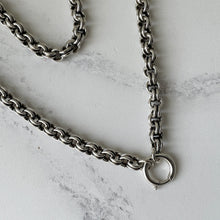 Carica l'immagine nel visualizzatore di Gallery, Victorian Sterling Silver Double Belcher Link Chain Necklace. Antique Silver Book Chain & Detachable Bolt Ring Necklace For Lockets/Pendants