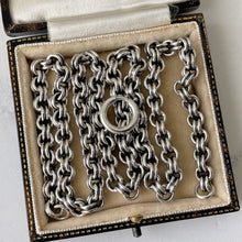 Carica l'immagine nel visualizzatore di Gallery, Victorian Sterling Silver Double Belcher Link Chain Necklace. Antique Silver Book Chain & Detachable Bolt Ring Necklace For Lockets/Pendants