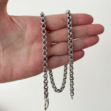 Carica l'immagine nel visualizzatore di Gallery, Victorian Sterling Silver Double Belcher Link Chain Necklace. Antique Silver Book Chain & Detachable Bolt Ring Necklace For Lockets/Pendants